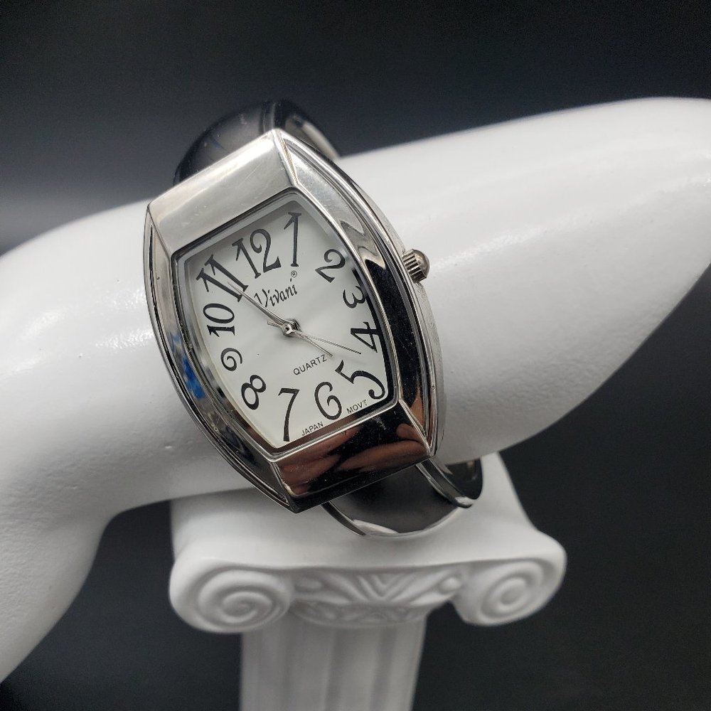 Vivani Accutime Silver Toned Flex Cuff Watch w New Battery